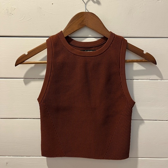CUTS Women’s Ribbed Cropped Tank Top – Rust Brown – Size S - Picture 1 of 9